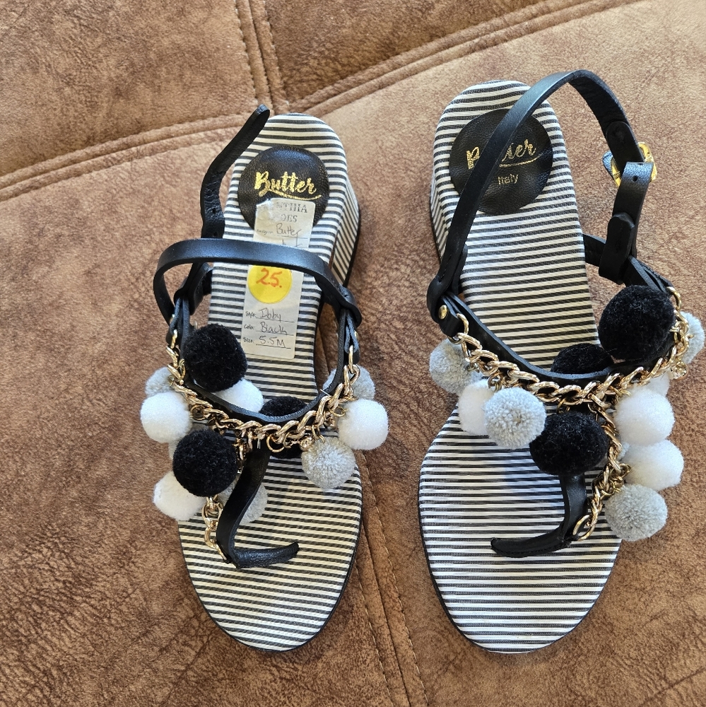 Butter Italian Black Striped Heels